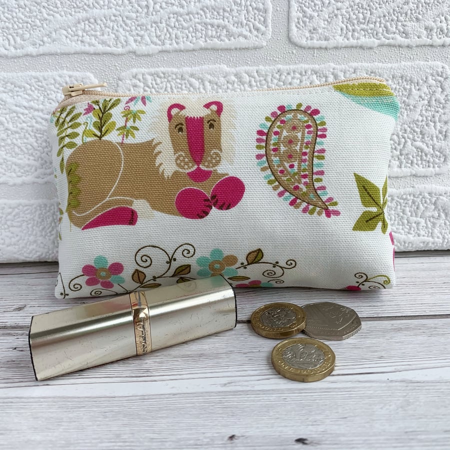 Large purse, coin purse with lion and Paisley pattern