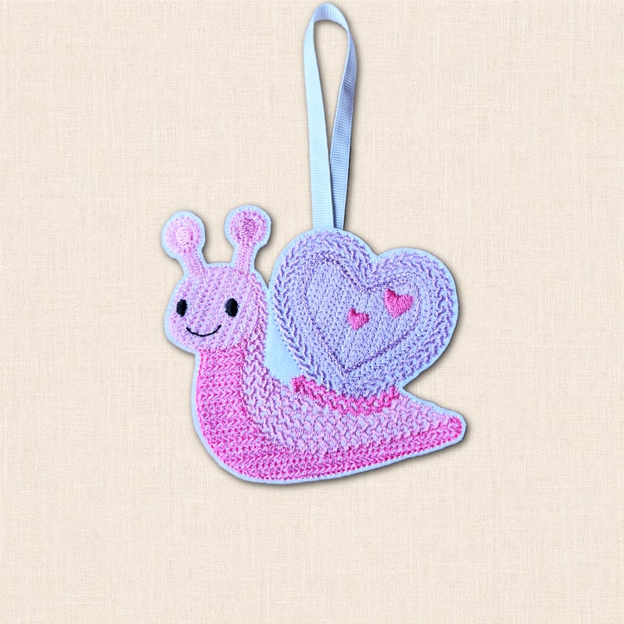 Knit Stitch Snail Decoration - Embroidered Felt Hanging Decor