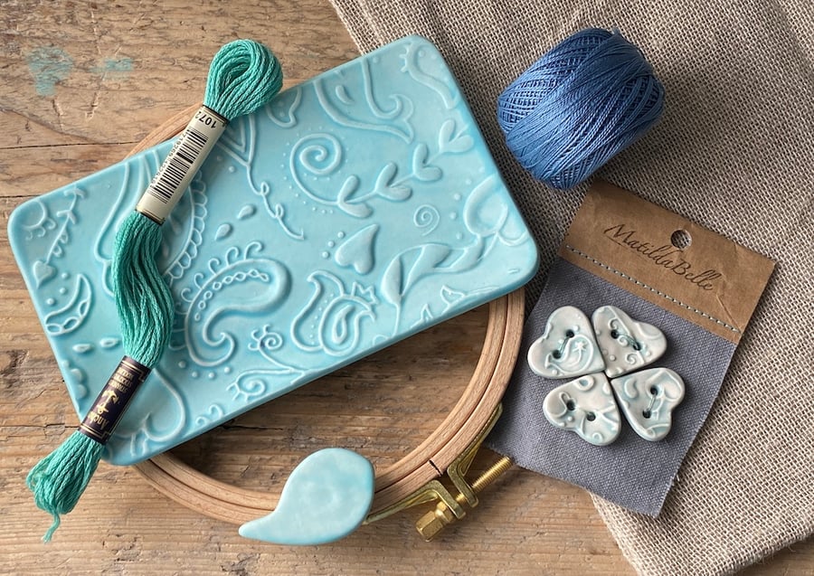 Gift Box Crafters - Ceramic SewingTray-Needle minder- Handmade Ceramic Buttons