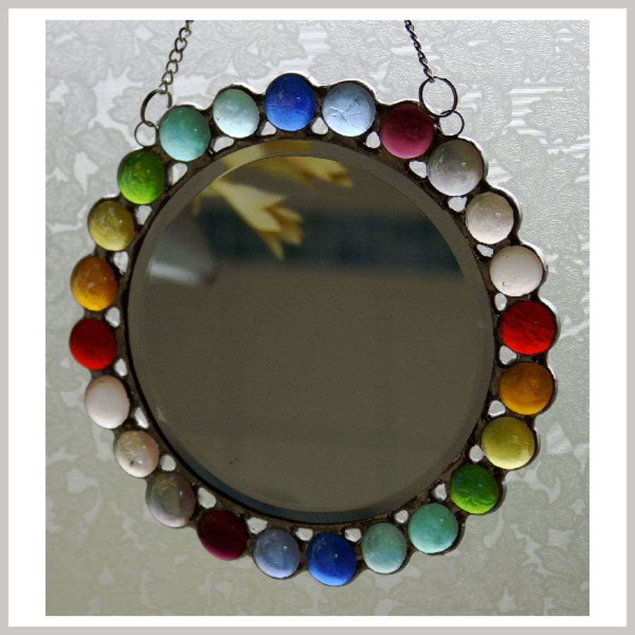 SOLD Stained Glass Mirror  Rainbow Round  