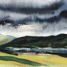 Storm over Ullswater – original watercolour, framed