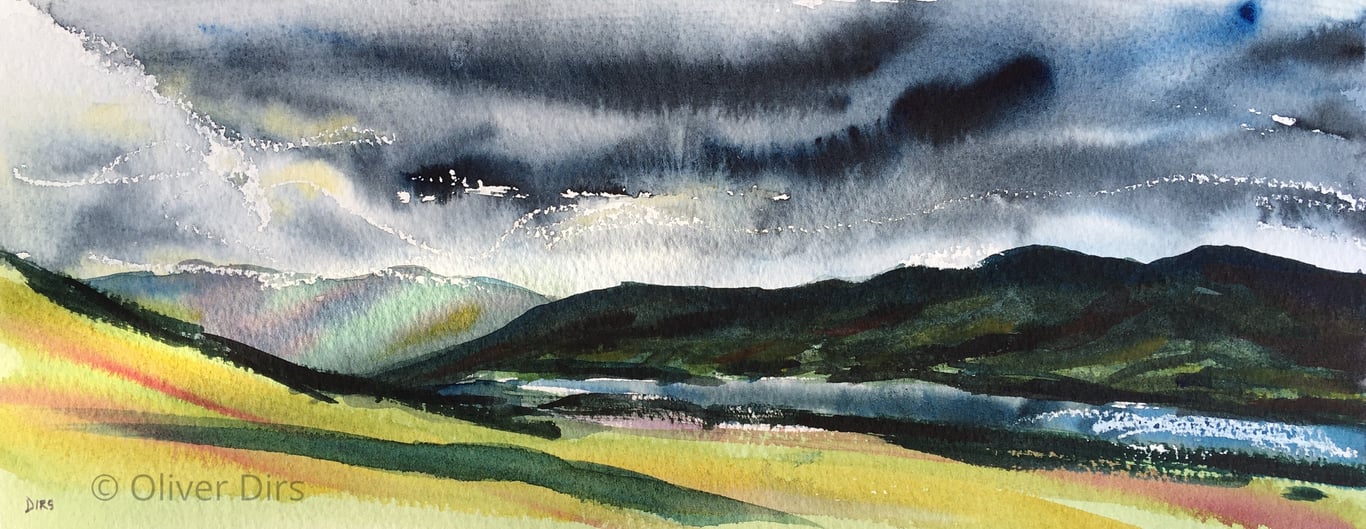 Storm over Ullswater – original watercolour, framed