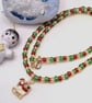 Red Gold and Green Bead Necklace with Gold Plated Enamelled Christmas Charms - Image 6