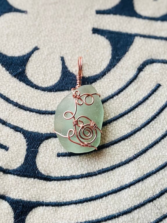 Wire wrapped Copper Scottish Sea Glass Pendant