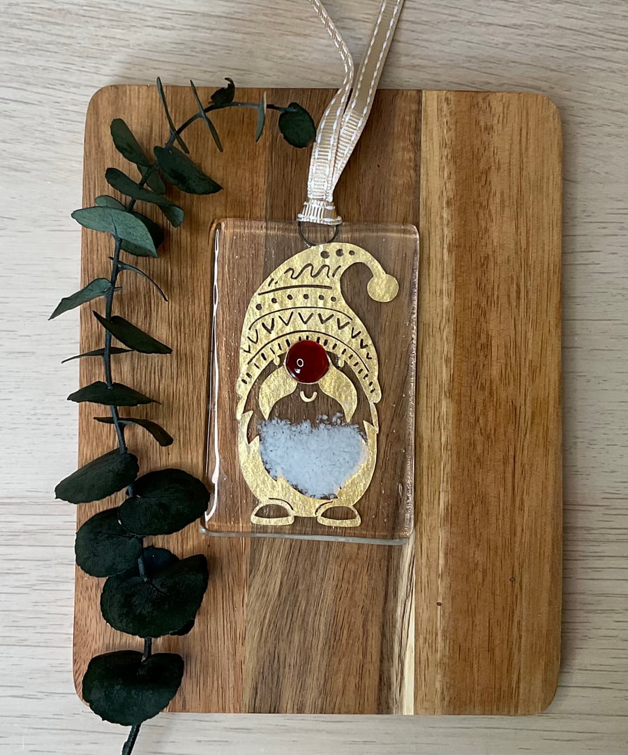 Fused glass Christmas gnome,nisse,tomte