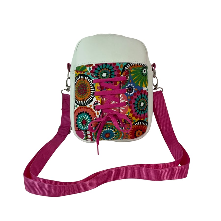 Handmade trainer Lace Crossbody Bag, Boho  Phone Purse, White Faux Leather