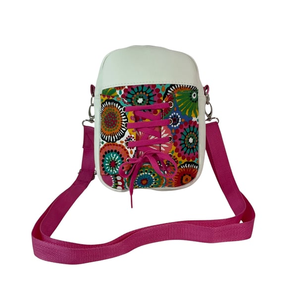 Handmade trainer Lace Crossbody Bag, Boho  Phone Purse, White Faux Leather