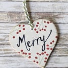 Hand Painted Wooden Heart Hanging Decoration 'Merry'