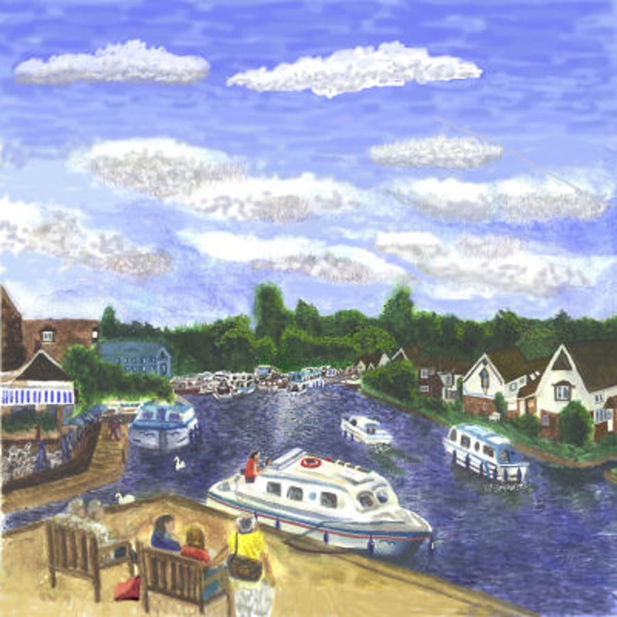 1 Acrylic Coaster painting of Norfolk Broads Wroxham