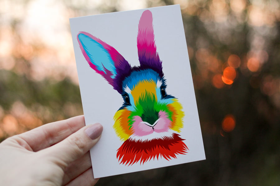 Rabbit Happy Birthday Card, Bunny Birthday Card, Personalized Rabbit Card