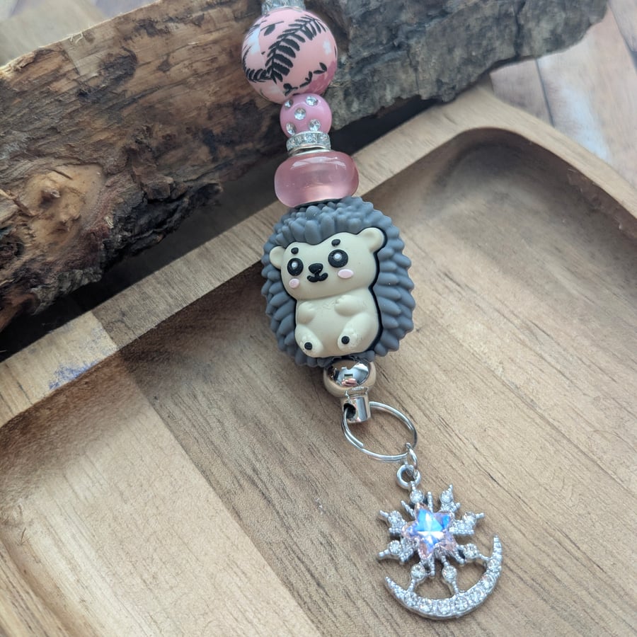 Cute hedgehog bag charm, stocking filler gift for her 