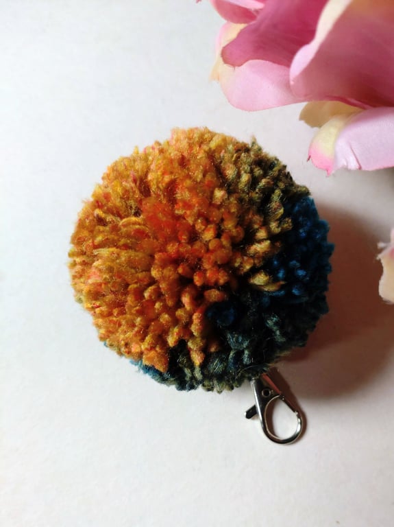 Wool Pompom Bag Charm, Fluffy Pompom Keyring, 7cm, Gift Idea.