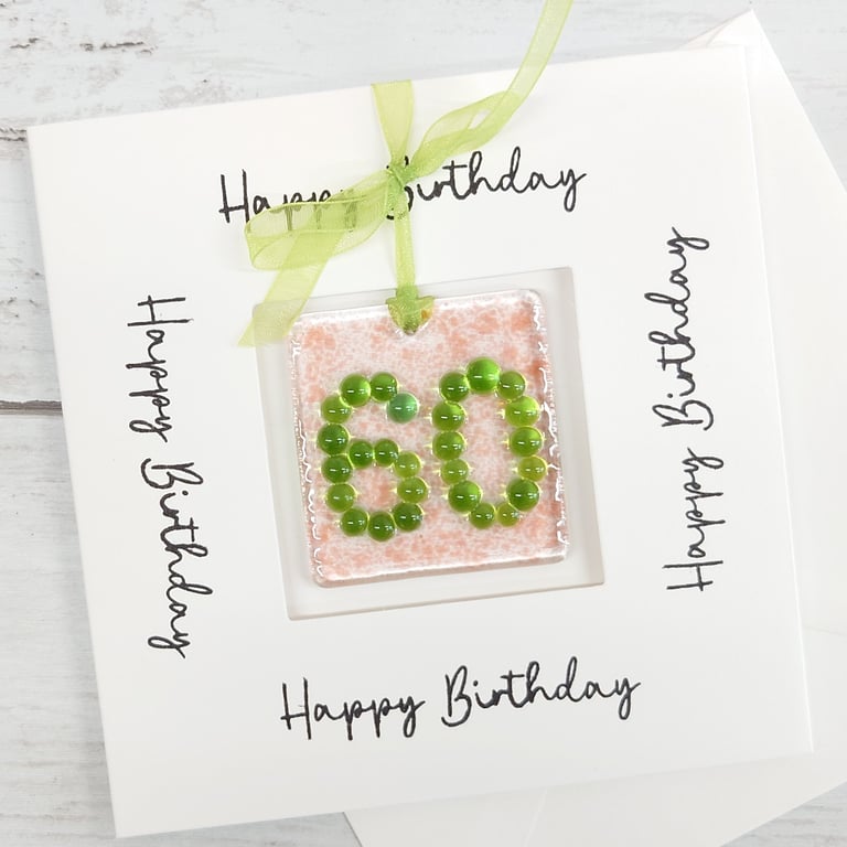 60th Birthday Card; Fused Glass 60 Birthday Keepsake