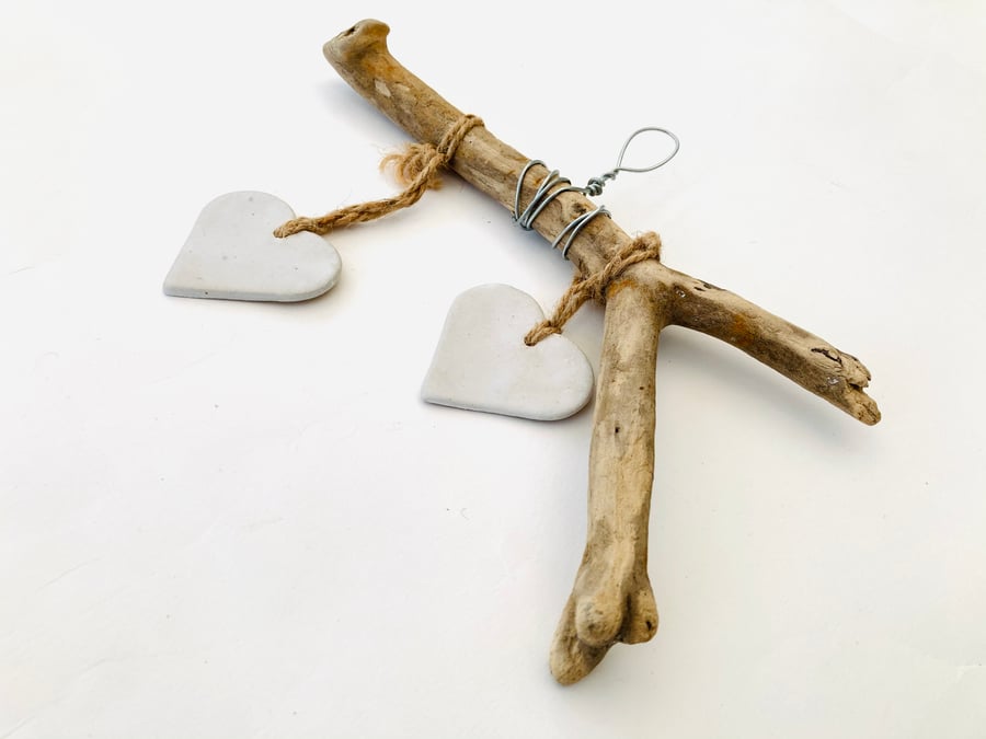 Driftwood Loveheart hanger, pottery, gift idea