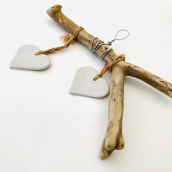 Driftwood Loveheart hanger, pottery, gift idea