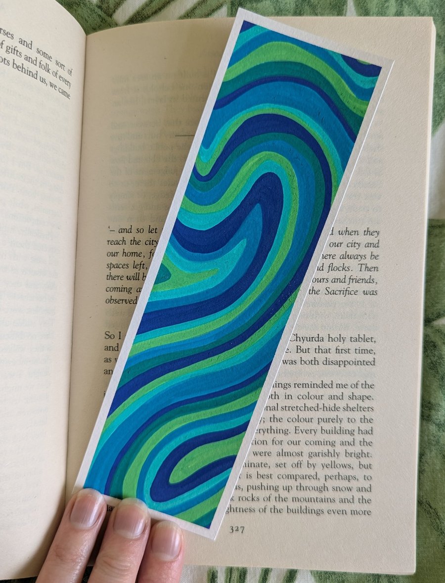 Image of Handmade Blue and Green Swirl Bookmark