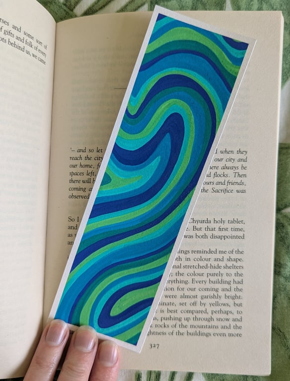 Handmade Blue and Green Swirl Bookmark