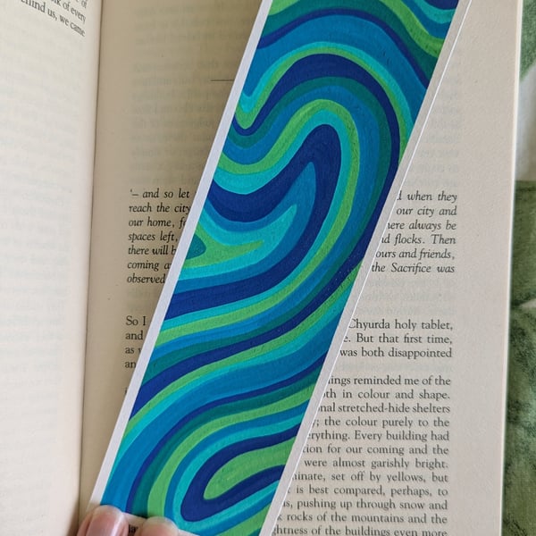 Handmade Blue and Green Swirl Bookmark