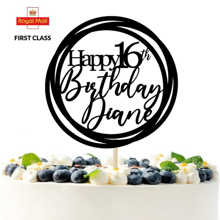 16th Birthday Cake Topper, Happy 16th Birthday Cake Topper, Custom Cake Topper