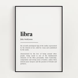 LIBRA DEFINITION PRINT, Astrology Gift, Libra Gifts, Star Sign Gift, Wall Art