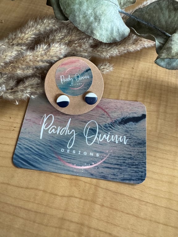 Navy and White Round Clay Studs