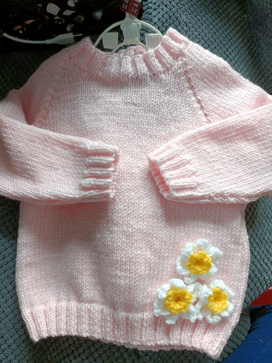 Hand Knitted childs pale pink jumper