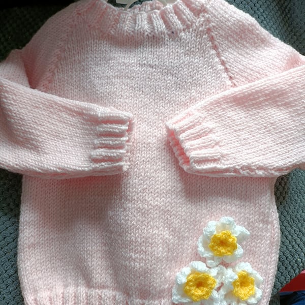 Hand Knitted childs pale pink jumper