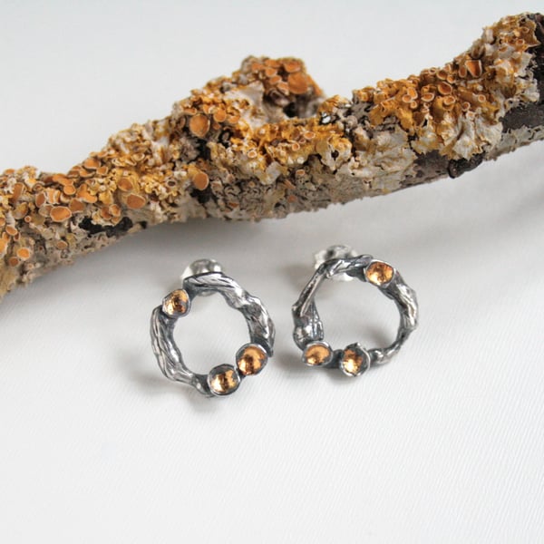 Sterling silver lichen branch earrings, nature inspired earrings