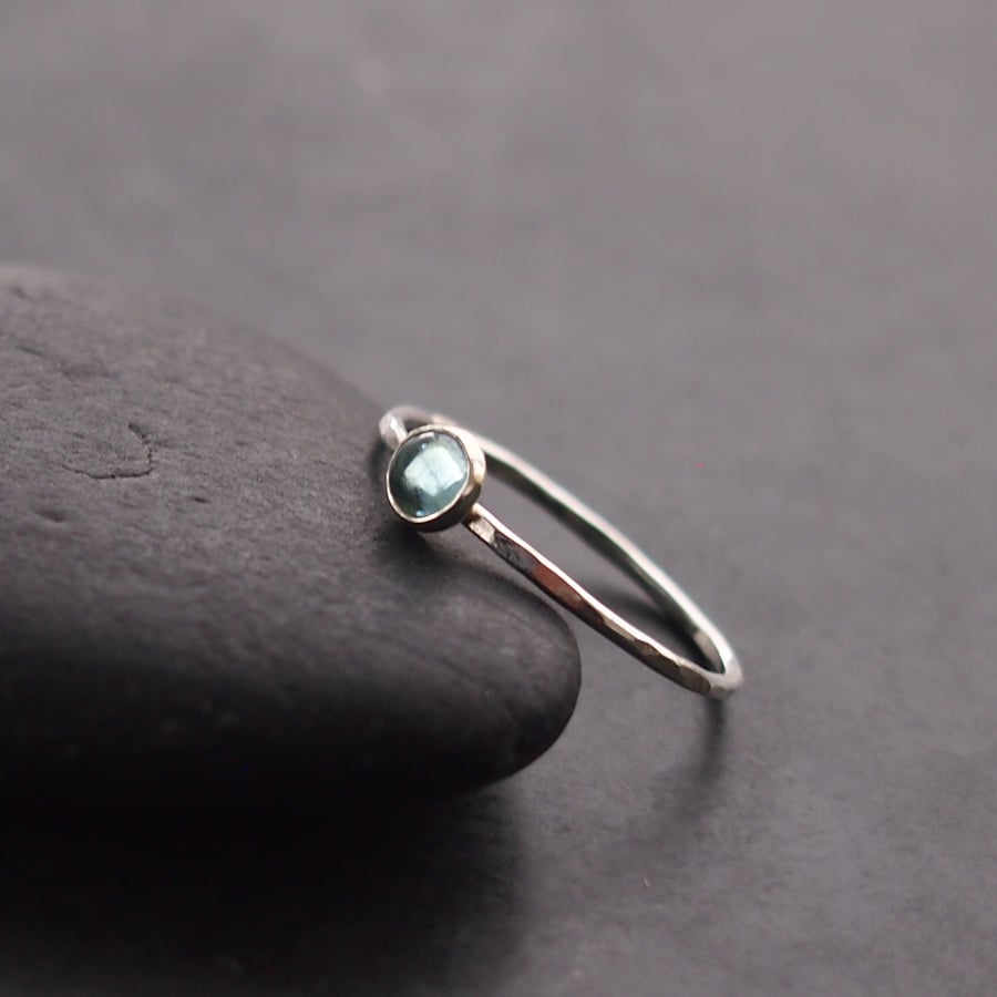 Skinny Stacking Ring with Pale Blue Aquamarine