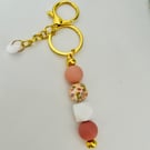 Pink and beige floral  Keyring or purse charm 