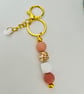 Pink and beige floral  Keyring or purse charm 