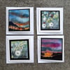 Handpainted Blank Mini 4-Card Bundle. Any Occasion Cards Sunsets and Wildflowers