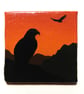 Eagle Magnet - acrylic painted orange sunset scene with bird of prey silhouette - Image 1