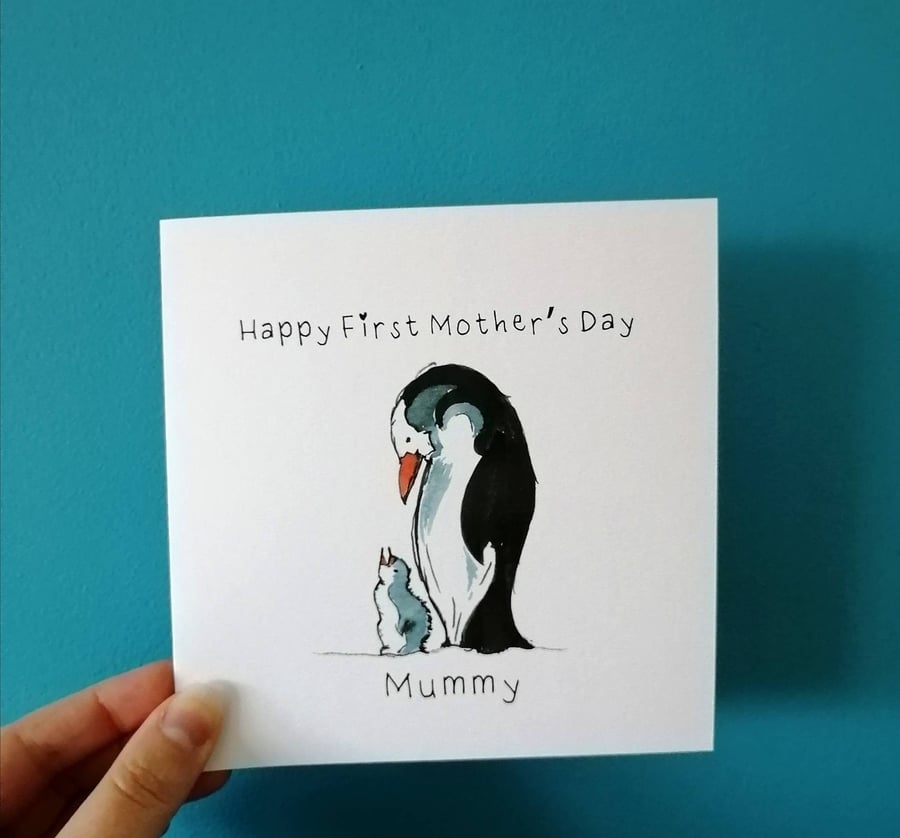 First Mothers day card as my mummy, 1st Mother's day card, Penguin & baby card 