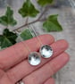 Sterling Silver Honeycomb Pattern Long Disc Earrings - JBJ1114