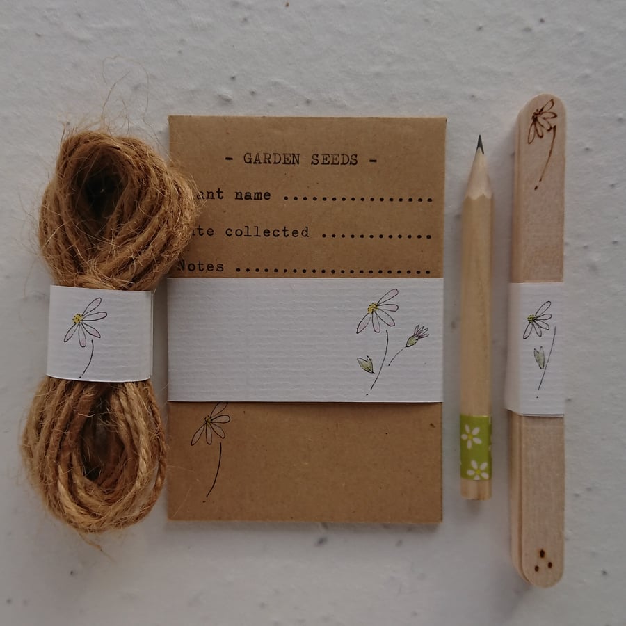 Wooden plant labels & seed envelopes - daisy design - plastic free gardening
