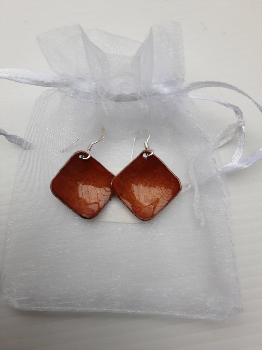 SMALL DOMED ENAMELLED EARRINGS - AMBER