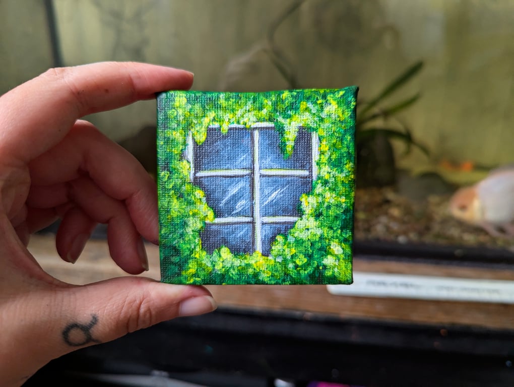 Leaf Covered Window Miniature Painting 