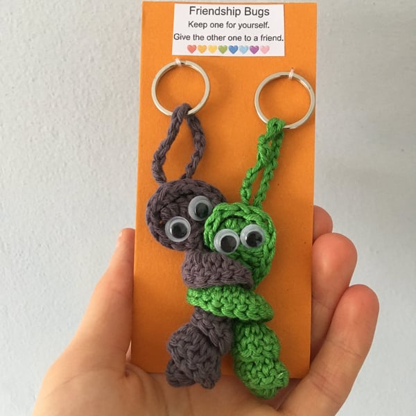 Crochet Friendship Bug Keyring - Green And Black - Best Friend Gift 