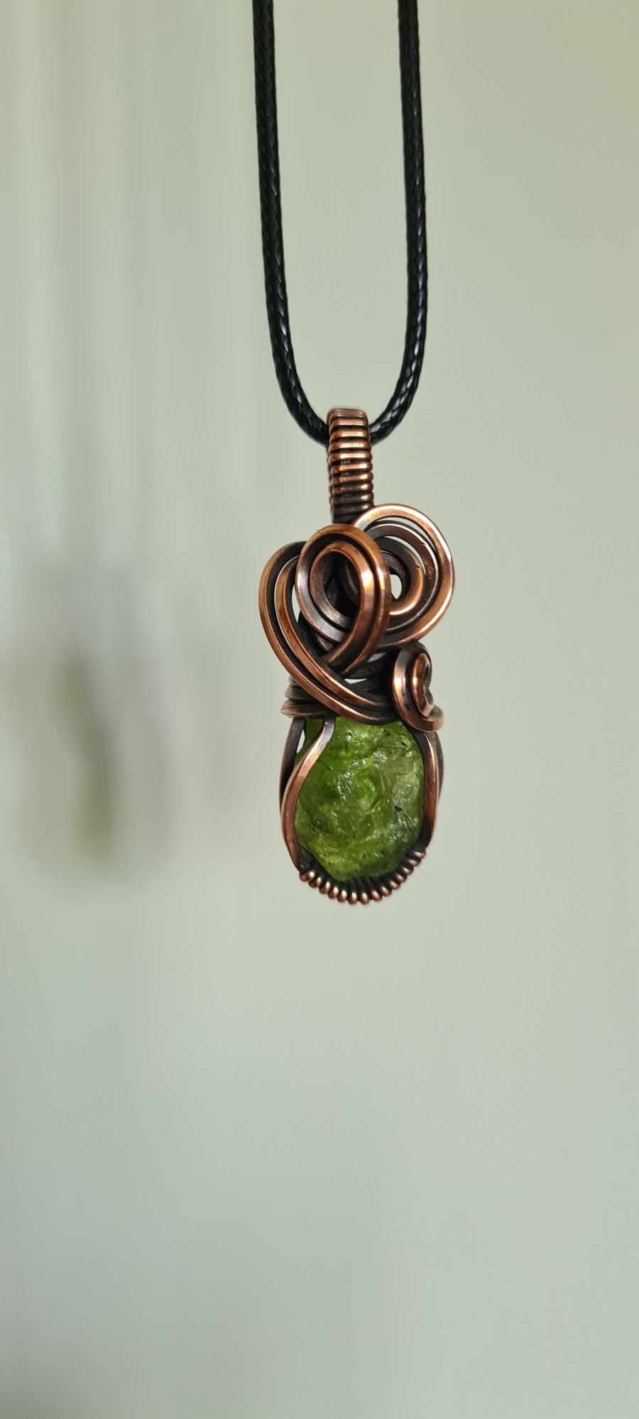 Natural Raw Peridot & Copper Green Necklace Pendant Gift Crystal Jewellery 