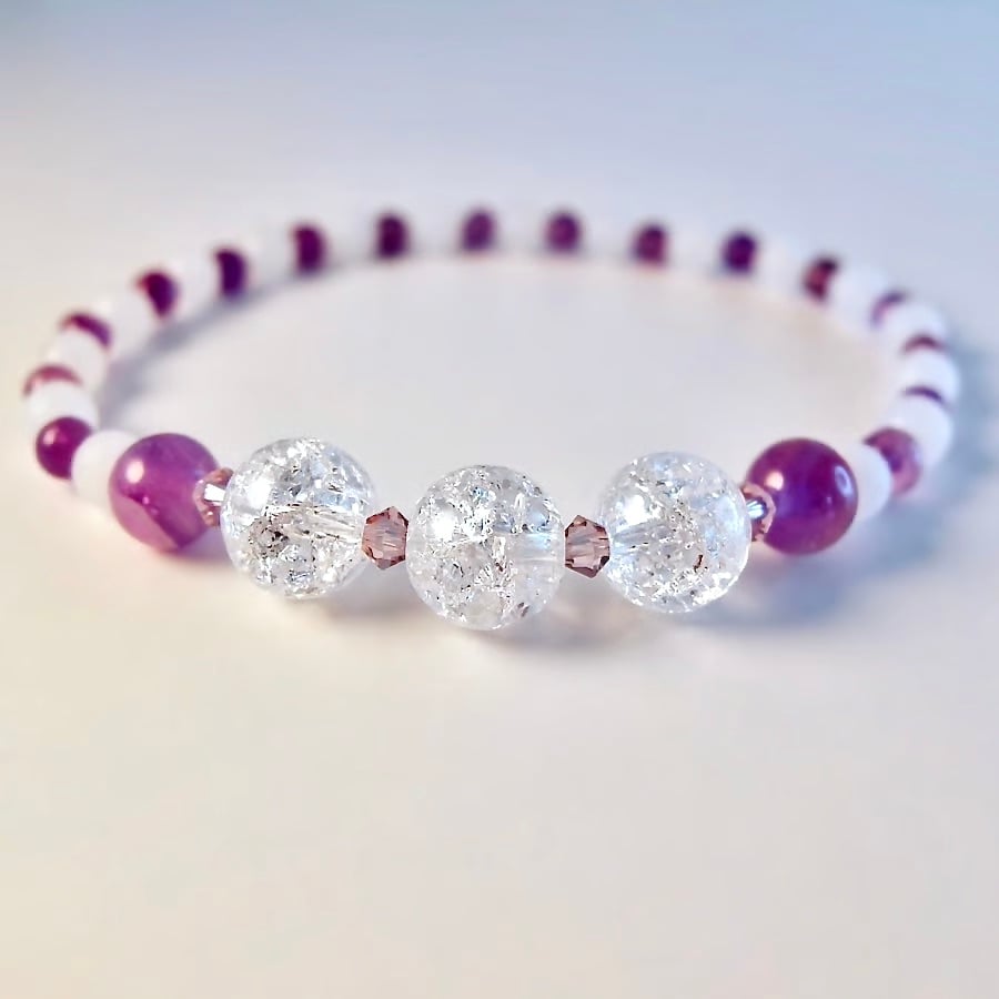 Crackle Quartz & Amethyst Bracelet, Birthday, Anniversary, Bridesmaid Gift