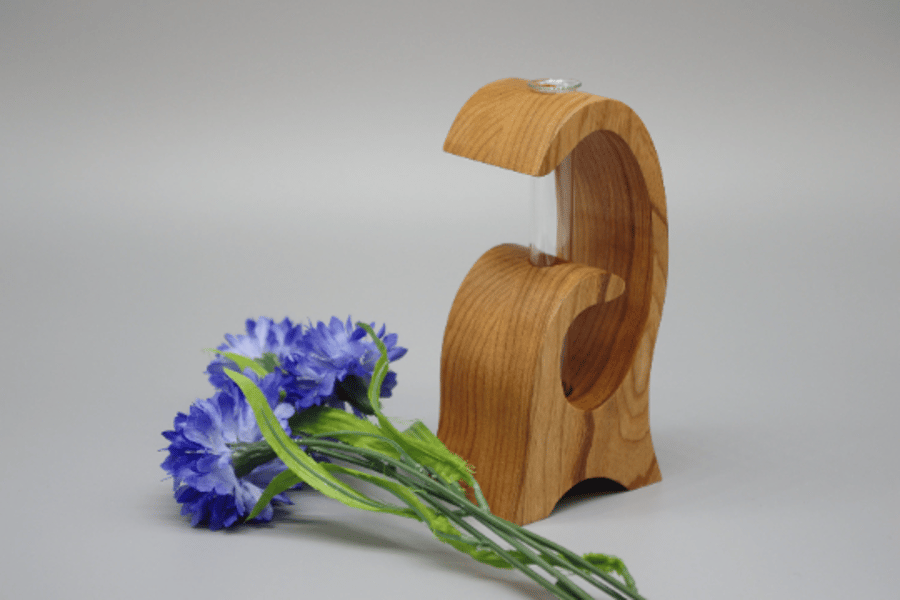 Handmade Wooden Vase With Test Tube. For Single Bud or Small Bunch. 
