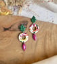 Autumn Fresh Abstract Marbled Hoop & Forest Green Leaf Polymer Clay Dangles - Image 4