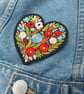 Black Floral Love Heart Embroidered Patch Iron On Sew On Badge - Image 5