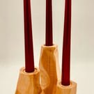 Solid beech candlestick holders, set of three