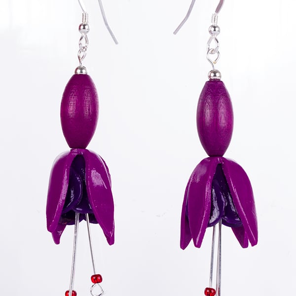 Fuchsia flower earring, violet and purple