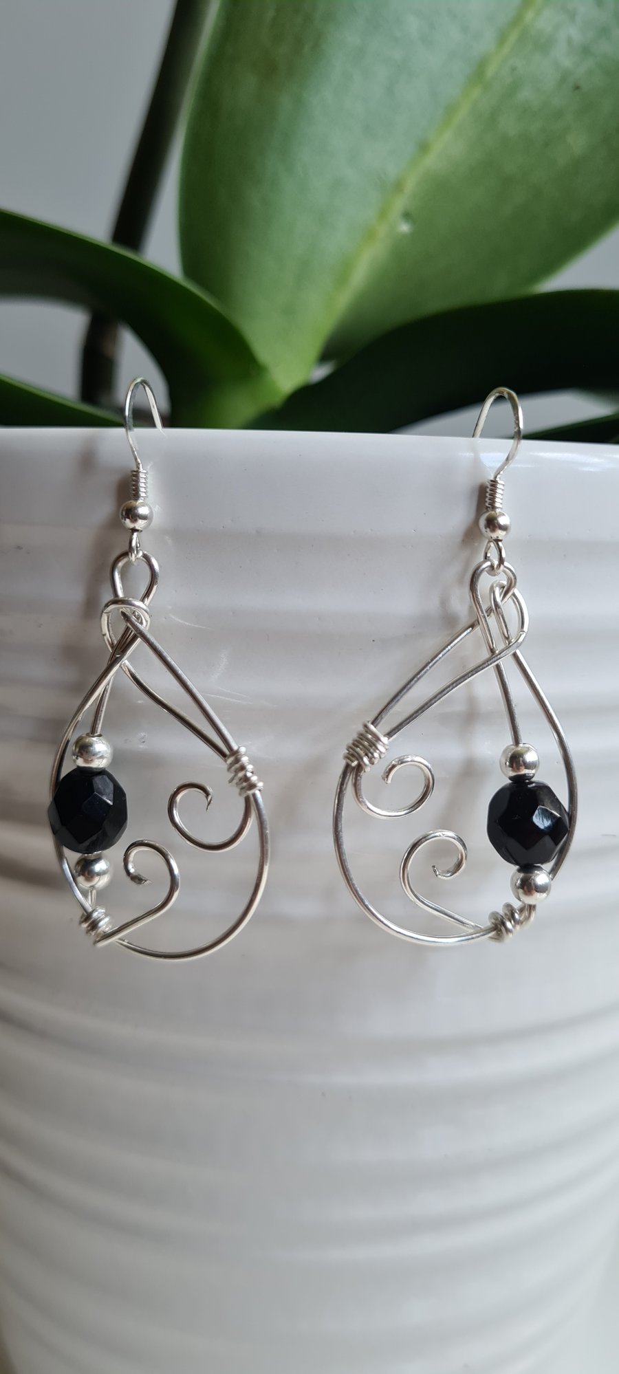 Handmade 925 Silver & Black Glass Bead Earrings Gift Boxed Unique Jewellery 