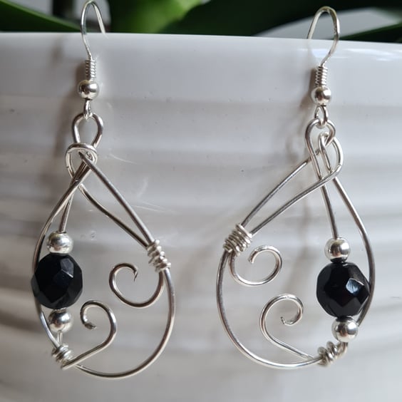 Handmade 925 Silver & Black Glass Bead Earrings Gift Boxed Unique Jewellery 