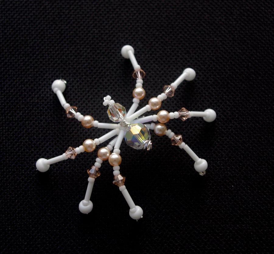 Beaded Christmas Spider Decoration. Peach & White Legend of the Christmas Spider