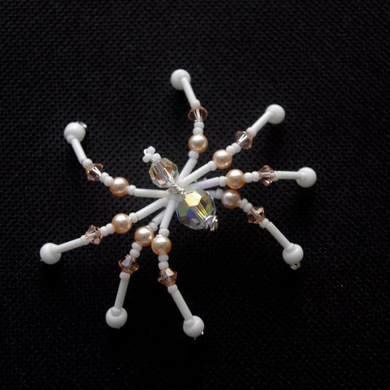 Beaded Christmas Spider Decoration. Peach & White Legend of the Christmas Spider